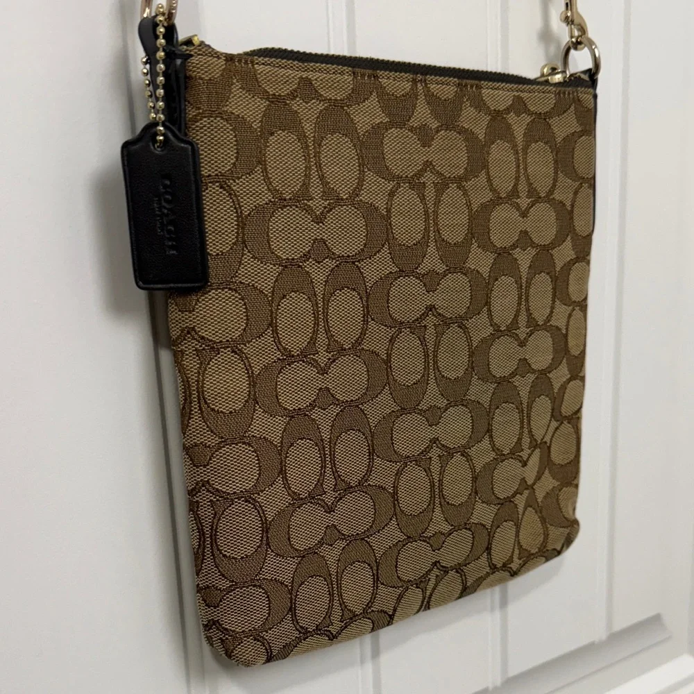 Coach Tan and Brown Signature Crossbody Bag - Picture 4 of 8